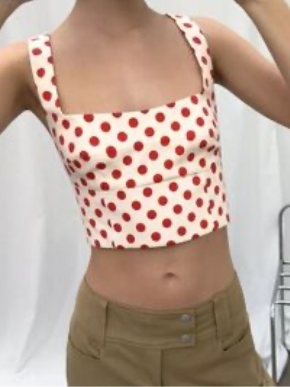 Zara White Crop Top with Red Polka Dots